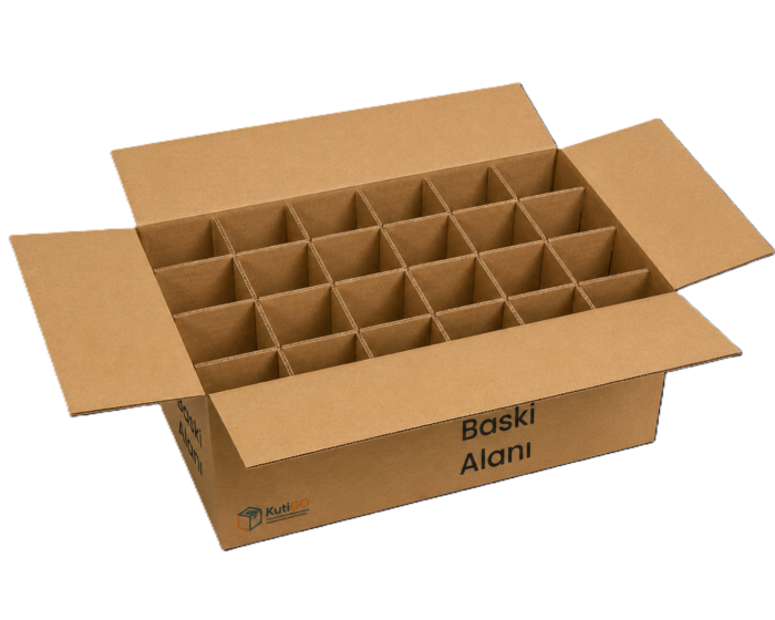 43_5x29x9_C_acik_seperator 43.5x29x9 cm Kraft Seperatörlü Çay Bardağı Kolisi - Görsel 1
